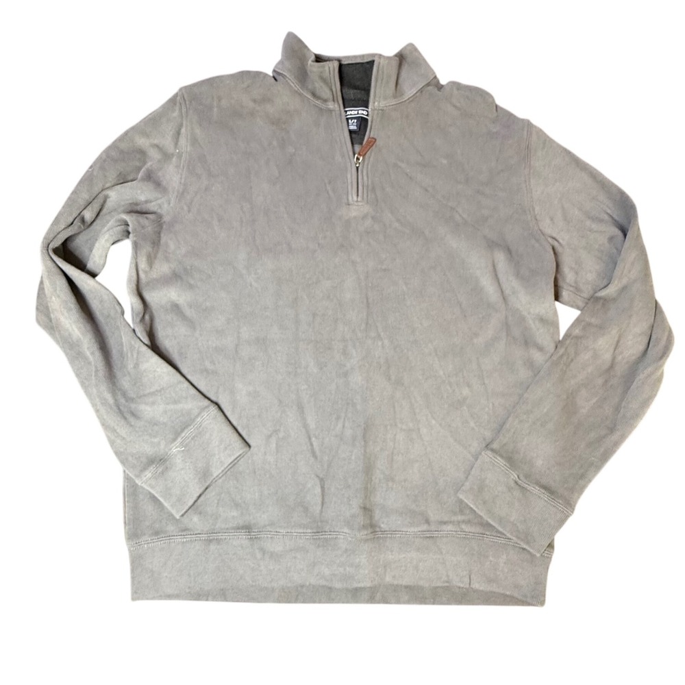 Lands' End Mens Pullover Sweatshirt L/T Gray 1/4 Zip Long Sleeve Casual